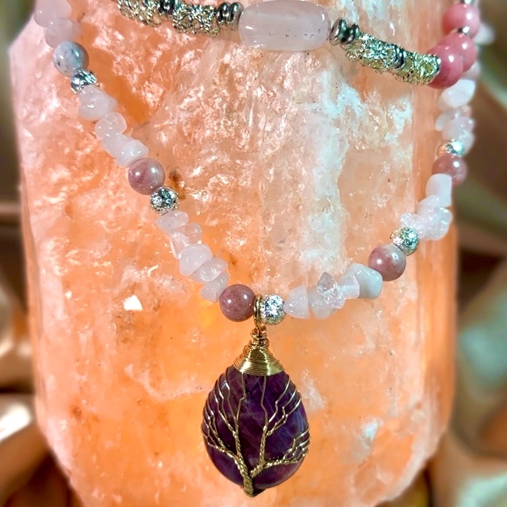Ella - Rose Quartz and Amethyst Bracelet and Necklace with Silver Accents
